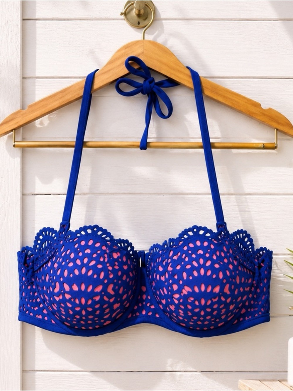 💙 Shade & Shore Blue & Pink Cutout Underwire Bikini Swim Top 36C Beachy EUC